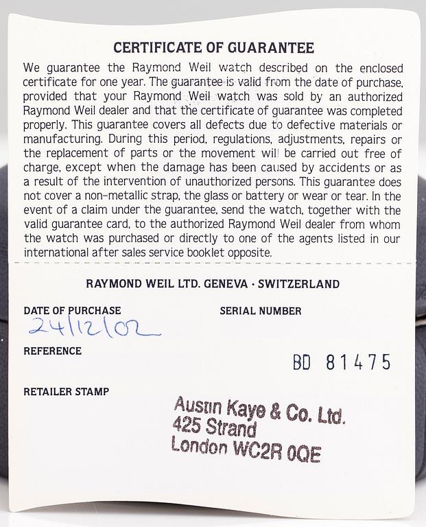 Raymond Weil, Parsifal, armbandsur, 19 x 22 mm.