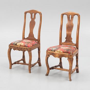 A set of two Swedish rococo chairs, later part 18th century.