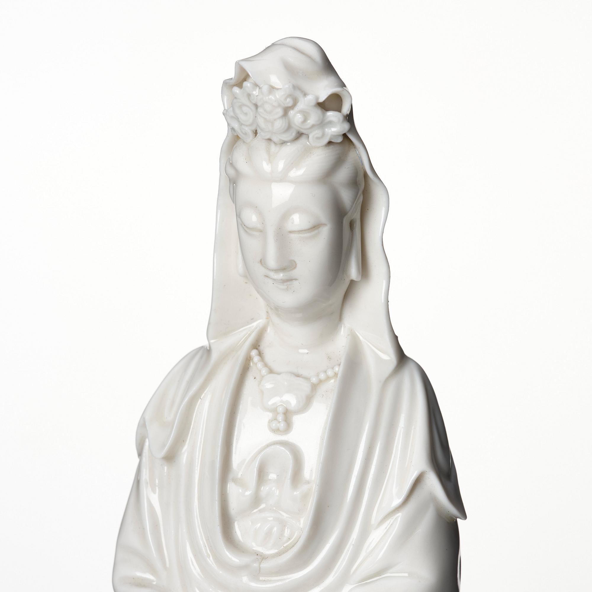 A Chinese blanc de chine figure of Guanyin, Qing dynasty, 19th Century.