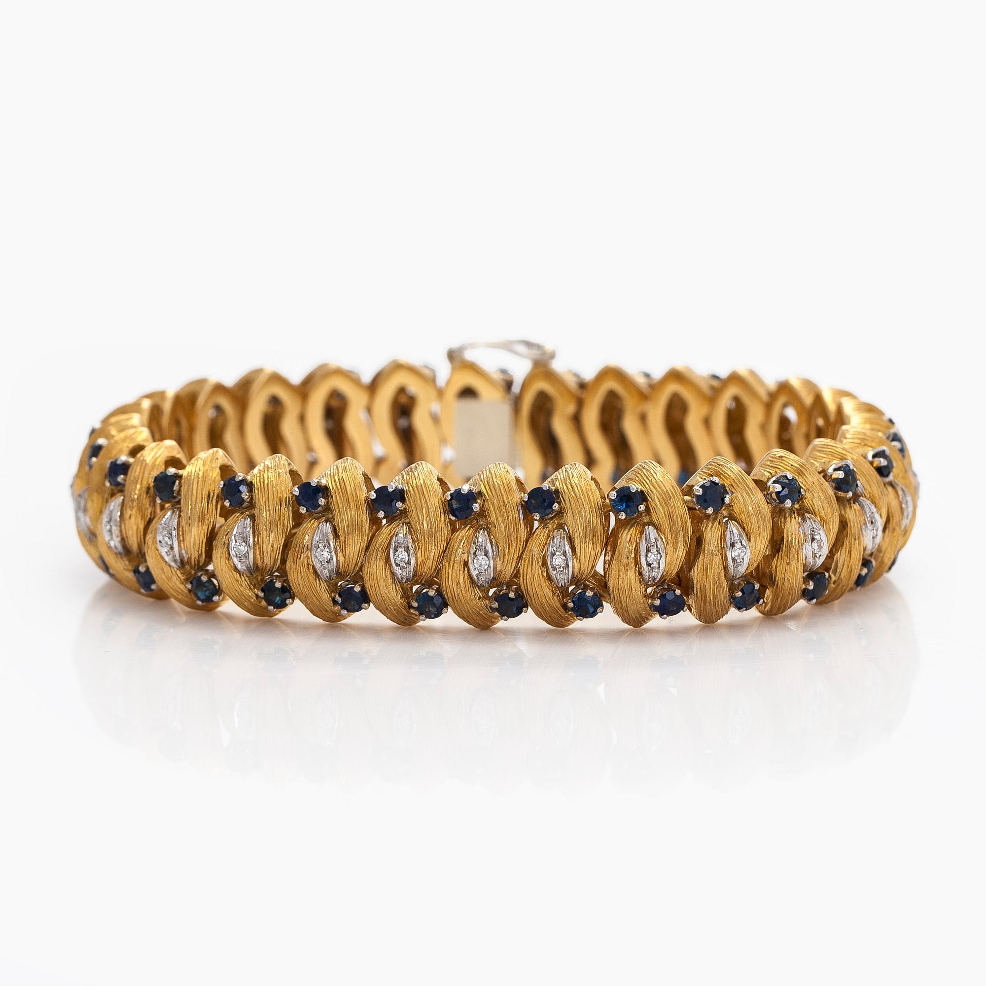 Armband, åttkantslipade diamanter, safirer, 18K guld, Italien.