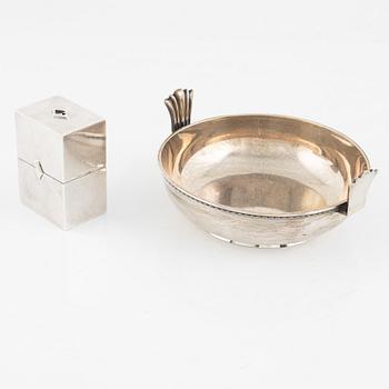 A Swedish silver bowl and a card holder, mark of Atelier Borgila, Stockholm 1924-28.