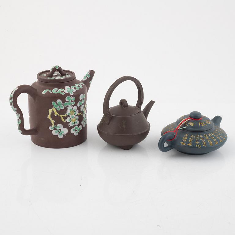 Three Chinese yixing ware teapots, 20th century.