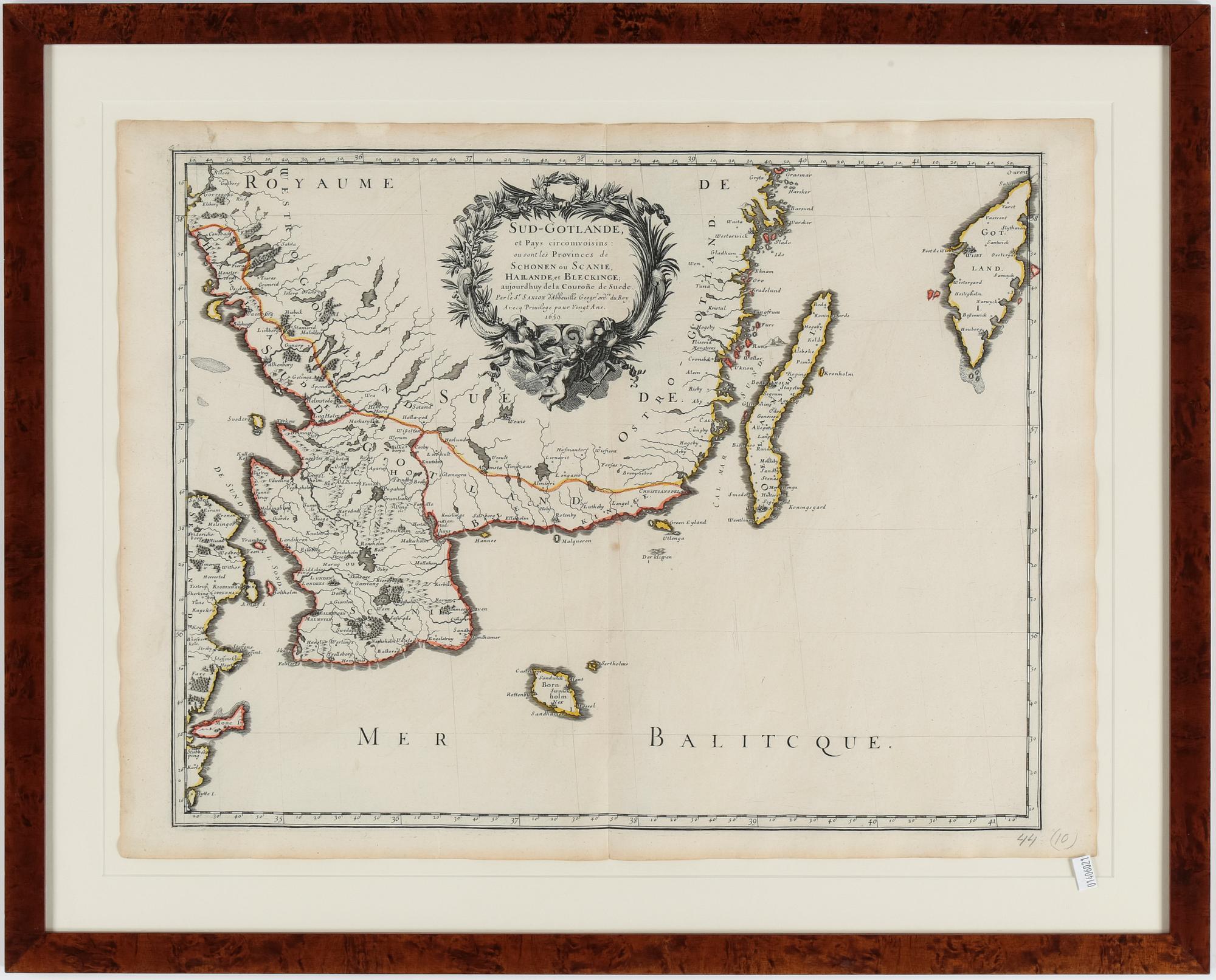 KARTA, kopparstick, "Sud-Gotlande, et Pays circomvoisins...", G. Sanson, 16/1700-tal.