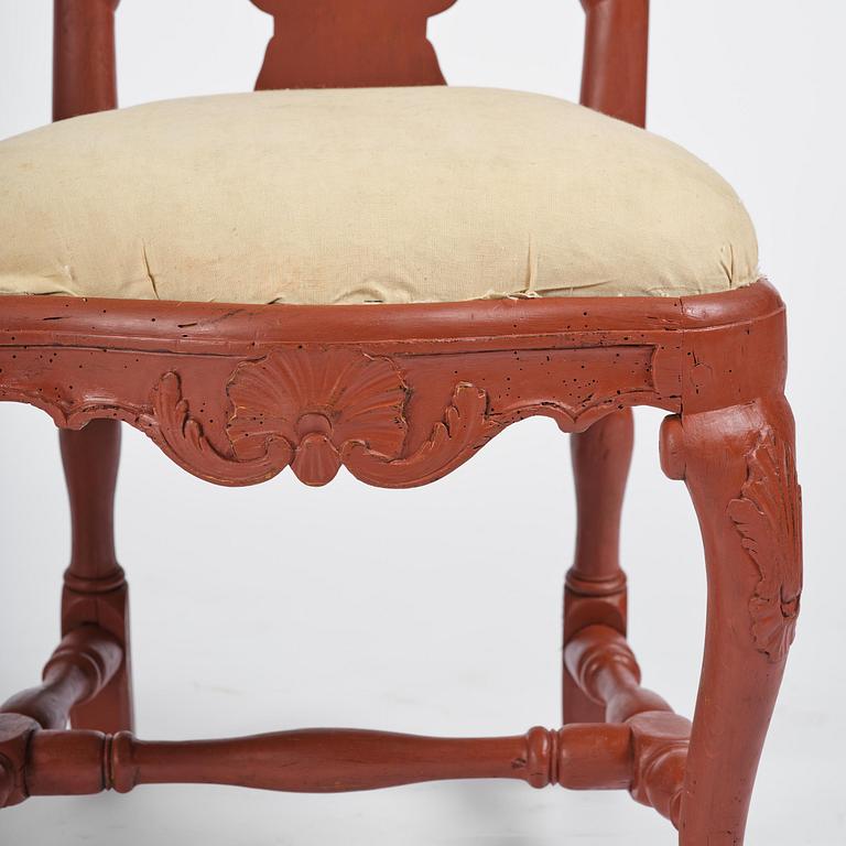 A set of eight Swedish rococo chairs, Stockholm, 18th century.