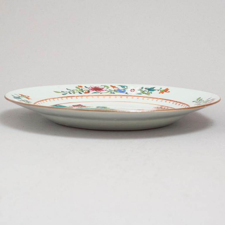 Nine (5+4) famille rose export porcelain plates, Qing dynasty, Qianlong (1736-95).