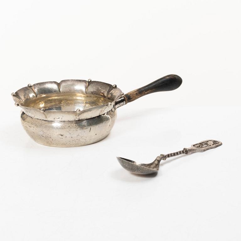 Sauceboat, silver, Oscar Sjögren, Gothenburg 1920, and spoon, silver, David Andersen, Norway early 20th century.