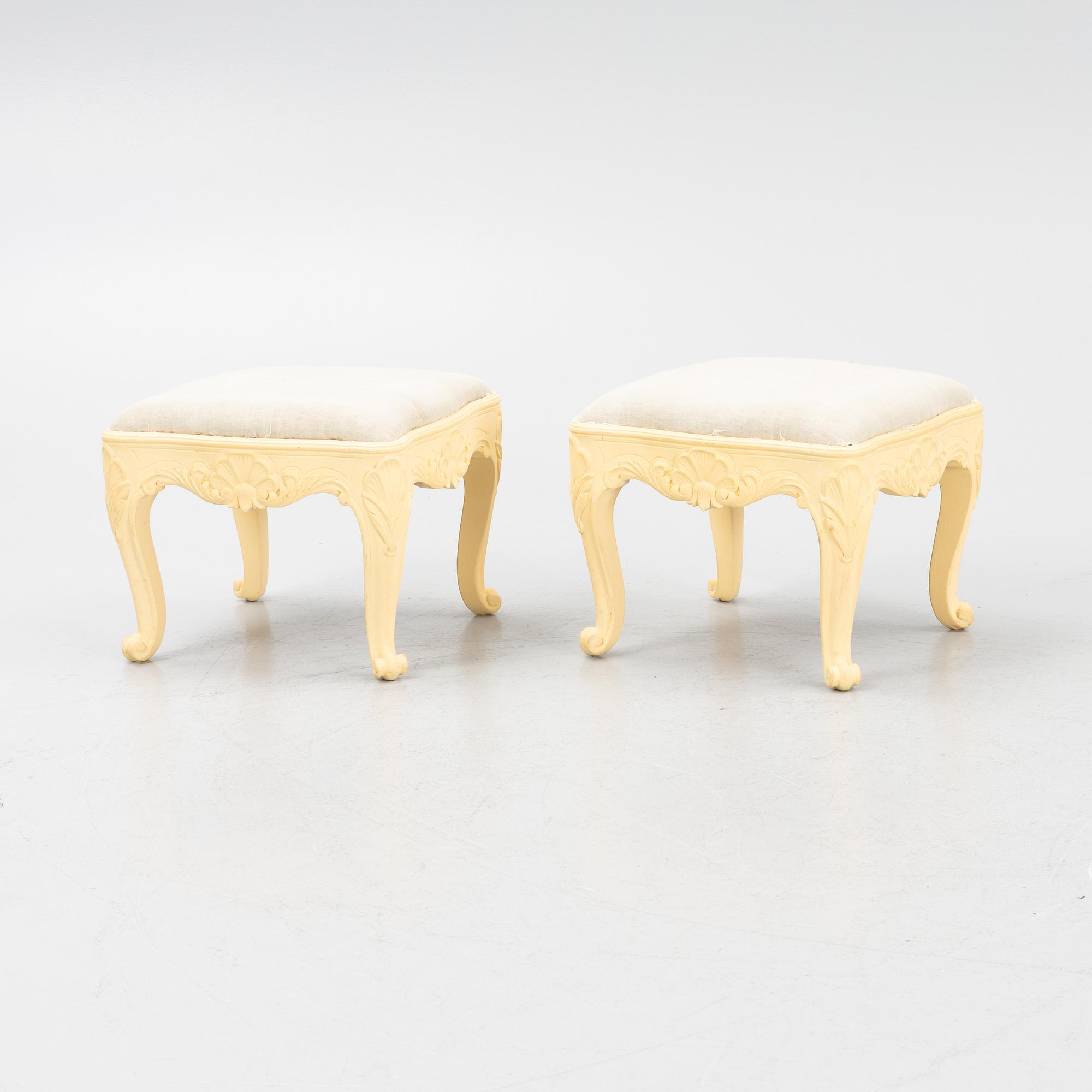 A pair of Rococo style stools, mid-20th Century.