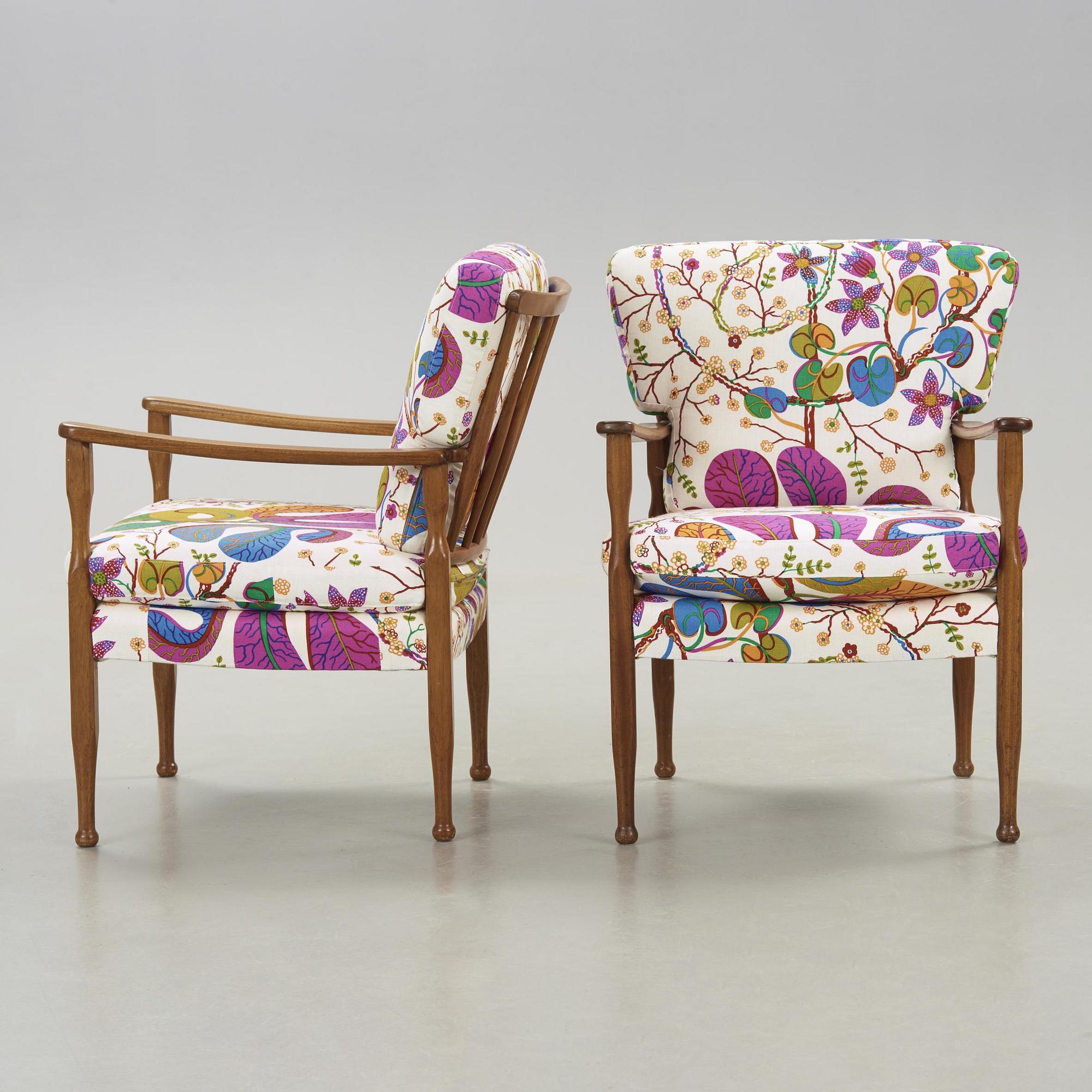 A pair of Josef Frank mahogany armchairs for Svenskt Tenn, model 891.