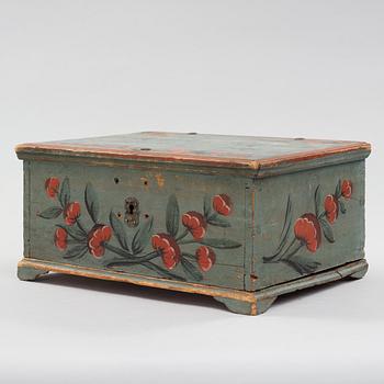 a painted swedish wooden box dated 1812.