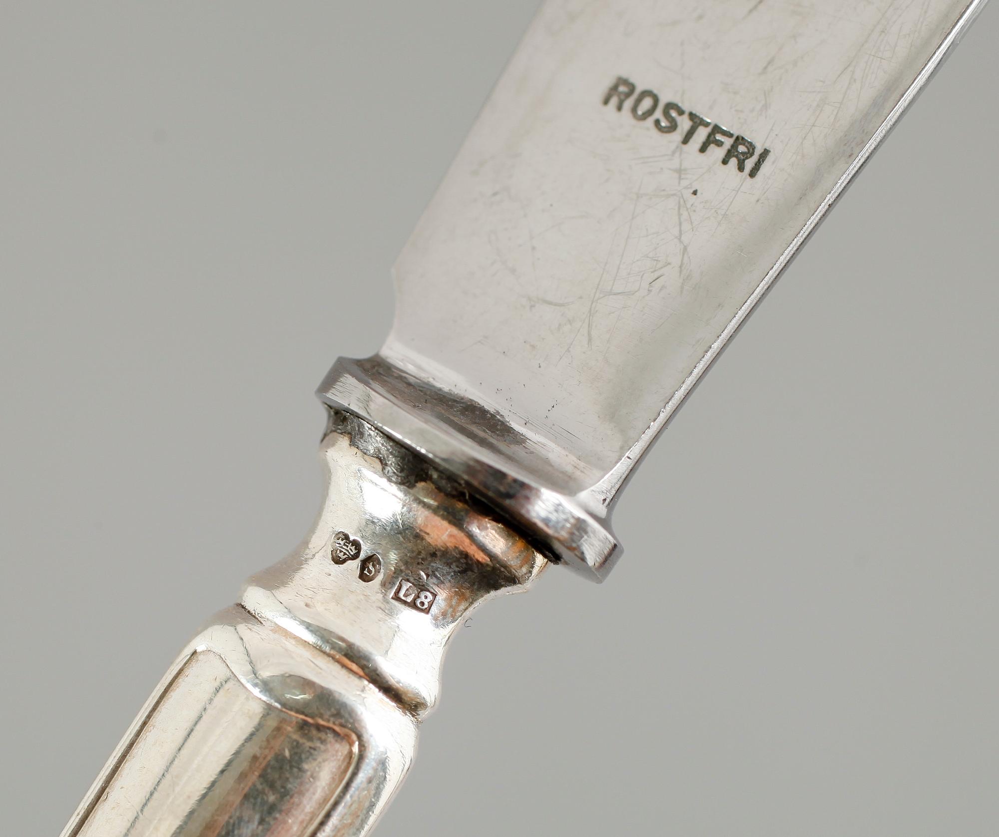 BORDSKNIVAR, 9 st, silver, 1930-tal. Vikt med stålblad ca 371 gram.