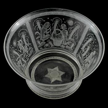 EDWARD HALD, skål, glas, Orrefors, signerad och daterad 1926.