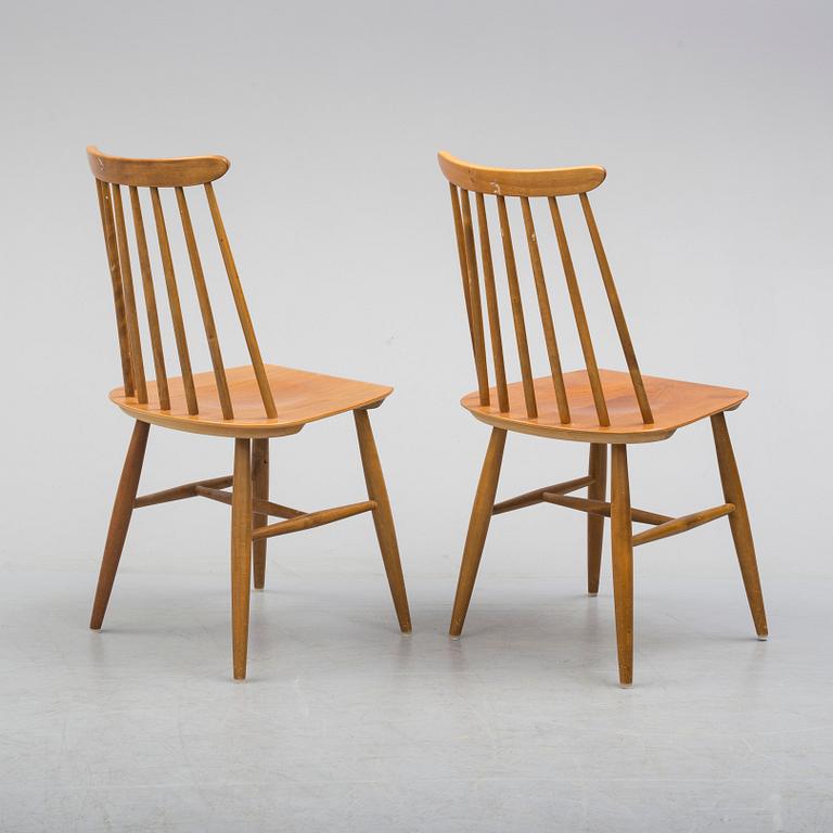 ILMARI TAPIOVAARA, 6 birch and teak chairs "Fanett".