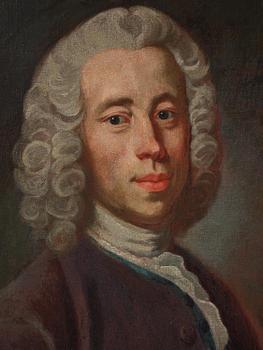 Olof Arenius, attributed to, Man in a brown coat and blue waistcoat, waist-up portrait.
