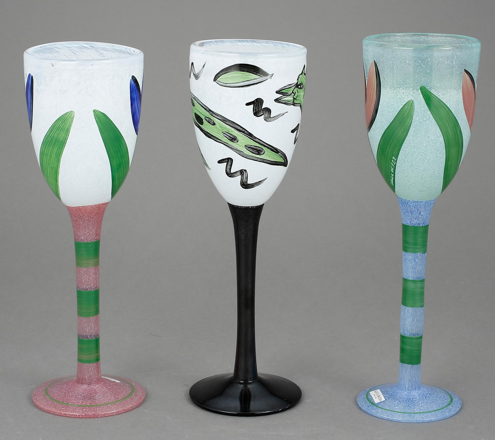 POKALER, 3 st, glas, Ulrica Hydman-Vallien, Kosta Boda.