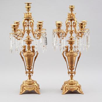 KANDELABRAR, 1 par, förgylld metall, nyrokoko, 1800-talets andra hälft.