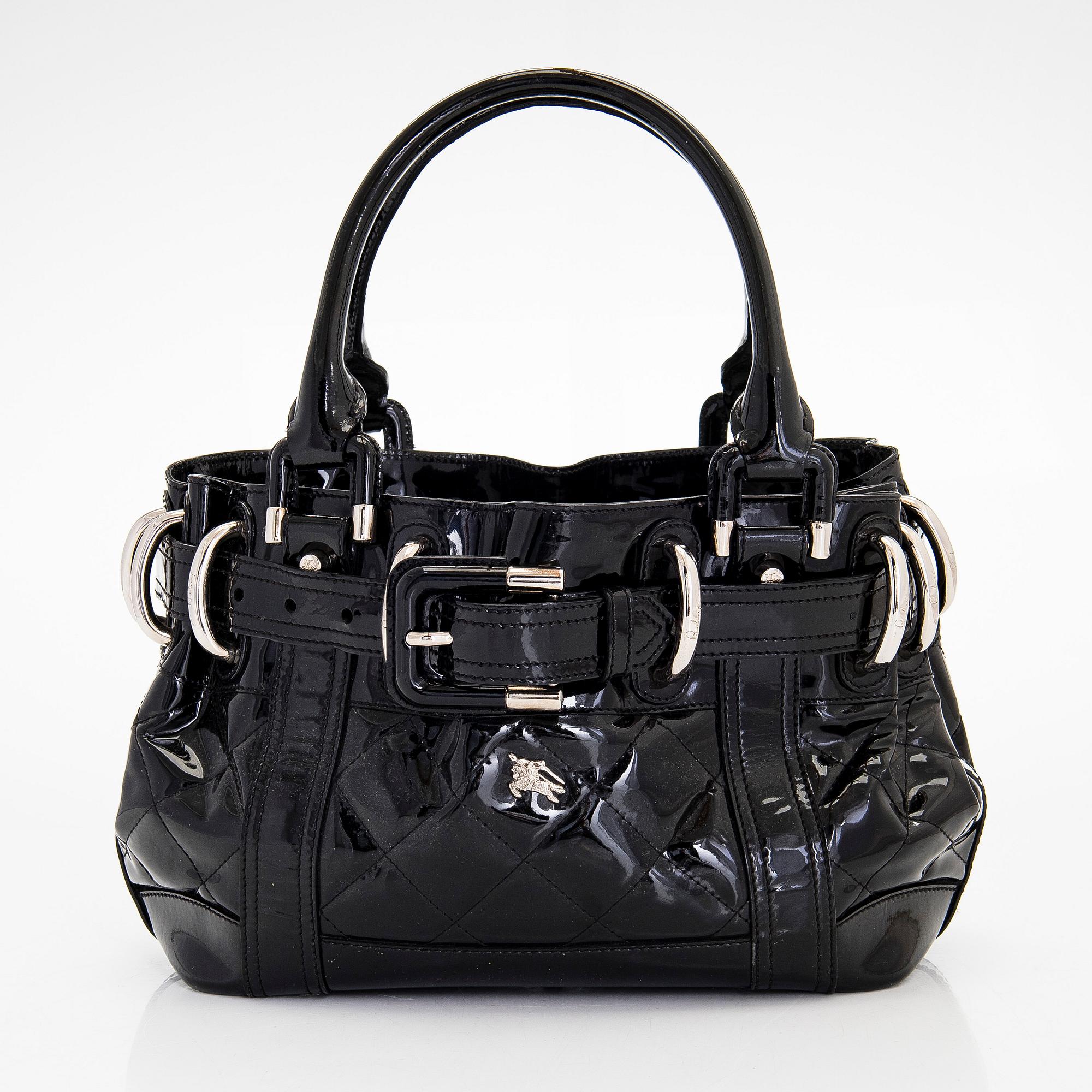 Burberry black patent leather handbag best sale