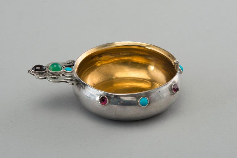 A KOVSCH, 84 silver, garnets, turquoises, chrysoprase. Marked Ovchinnikov St. Petersburg 1880 s.