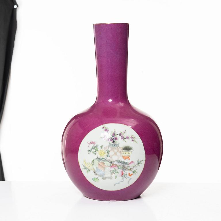 A pink ground Chinese famille rose vase, 20th century.