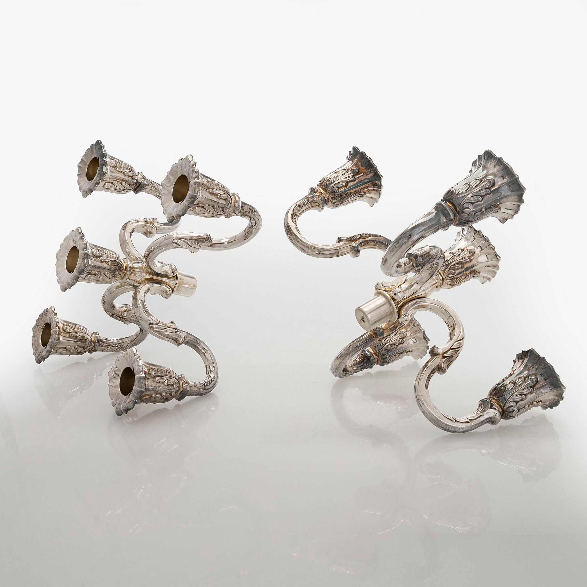 A pair of silver candelabra, Auran Kultaseppä, Turku 1982-83.