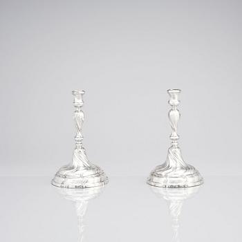 A pair of Swedish 18th century silver candelabra, marks of Lars Holmström, Lund 1772.