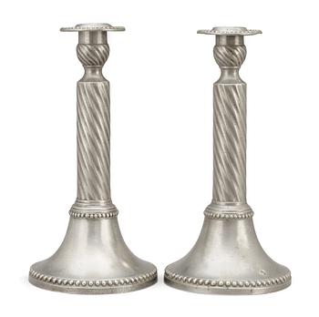 778. A pair of Gustavian pewter candlesticks by E. P. Krietz 1786.