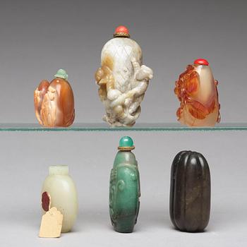 A group of six Chinese snuff bottles, 20th Century.