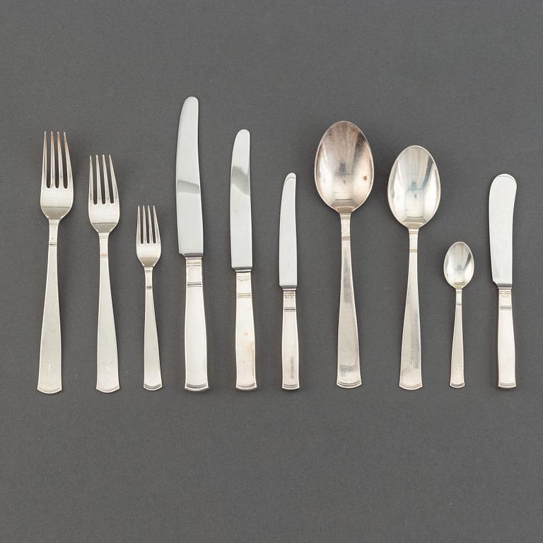 A 107-pcs part silver flatware service "Rosenholm", GAB, Sweden, 1960s.