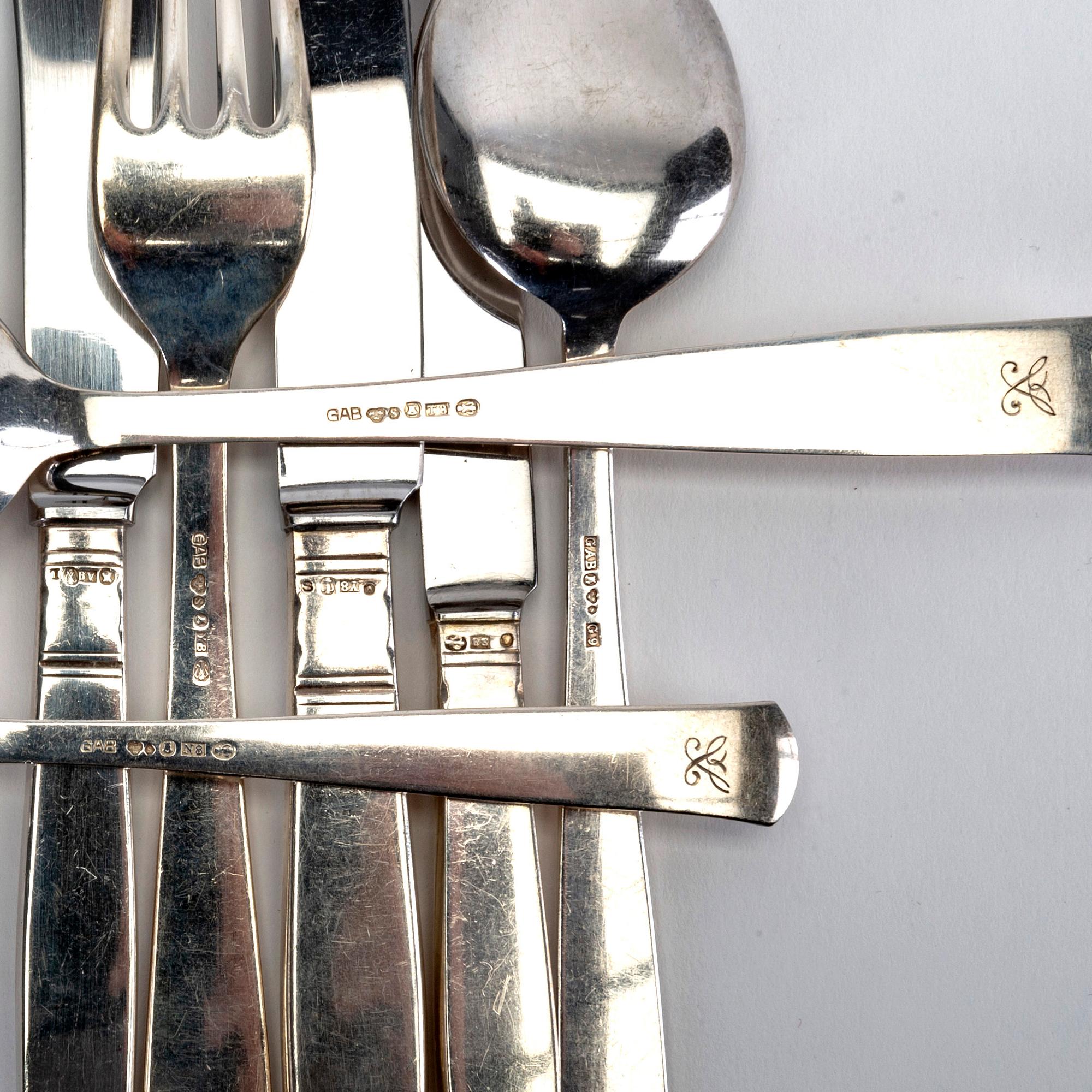 A Swedish 20th century set of 86 silver cutlery mark of Jacob Ängman GAB Stockholm 1950/60s total weight 3040 grams.