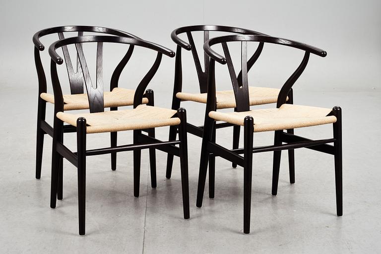 KARMSTOLAR, 4 st, Y-stolen, formgivna av Hans Wegner 1950, tillverkade av Carl Hansen & Son Aarup.