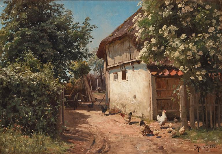 Peder Mork Mönsted, Country yard with pecking hens.