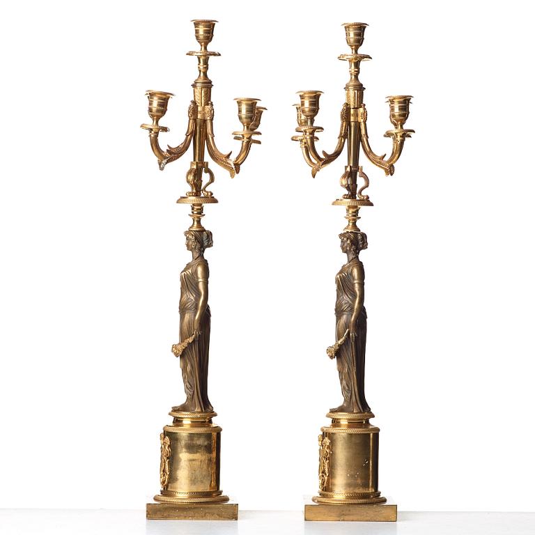 A pair of Empire 19th century five-light candelabra.