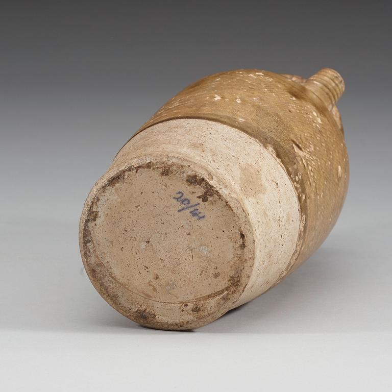 A olive glazed ewer, presumably Liao dynasty (916-1125).
