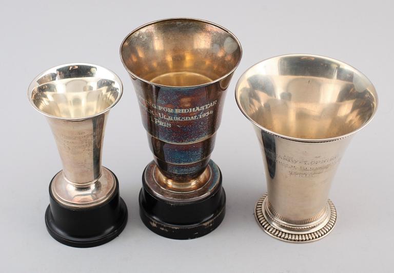BÄGARE, 3 st, silver, 1930-tal.