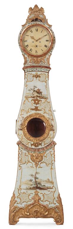 A Swedish Rococo 18th century longcase clock by N Berg, master 1751.