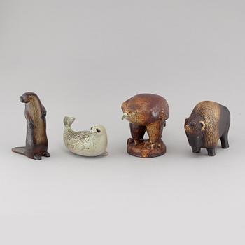 FIGURINER, 4 st, ur serien "Utrotningshotade djur" för WWF, Lisa Larsson, Gustavsberg, produktionsår 1975-1981.