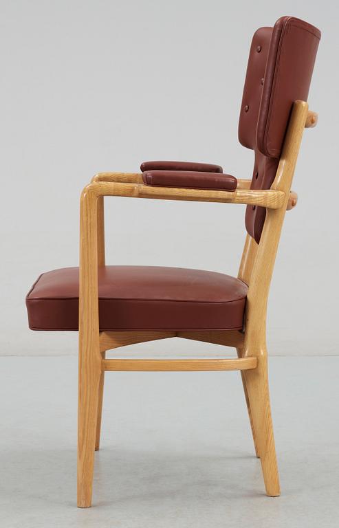 A Gunnar Asplund hickory wood and brown leather armchair, Gothenburg  ca 1935.