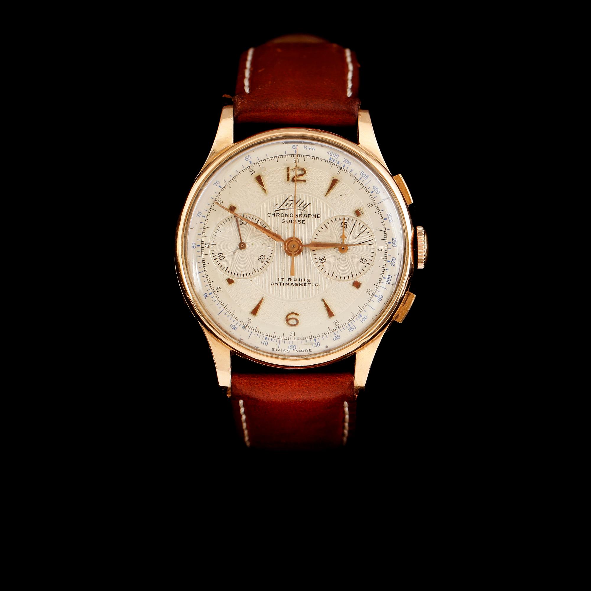 ARMBANDSUR, herr, 18 k guld, Sully, Chronographe, 1900-talets andra hälft.