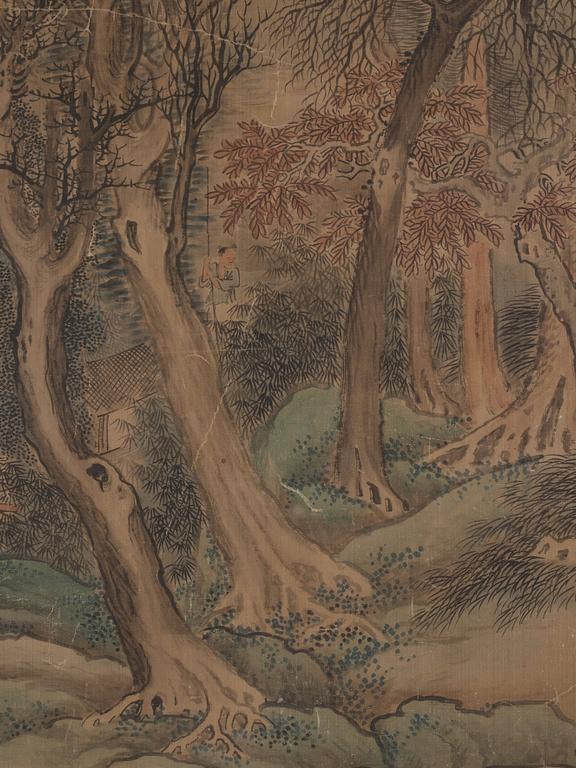 Rullmålning, färg och tusch på siden. Signerad Lan Meng (1644-1722), men senare, Qing dynastin.