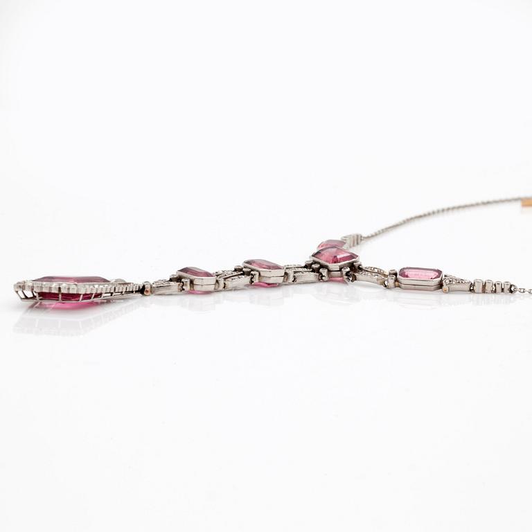 A mixed cut pink tourmaline and rose cut diamond necklace in Belle Epoque style.