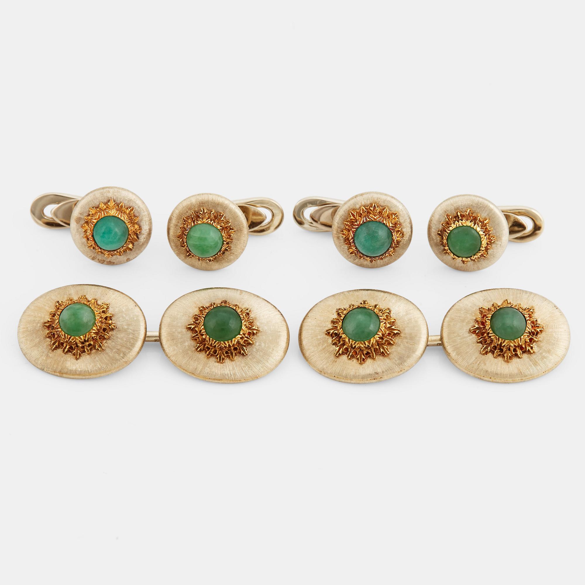 A pair of jade cufflinks and studs from Buccellati.