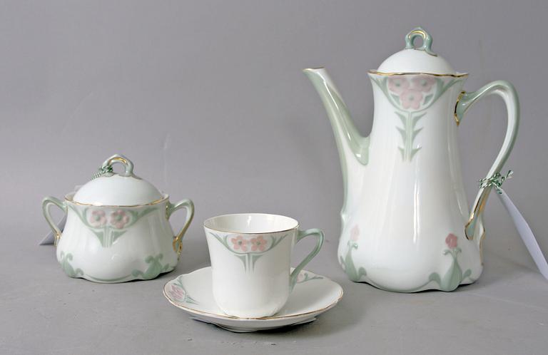 KAFFESERVIS, 14 delar. Porslin, jugend, Rörstrand. 1900-talets början.