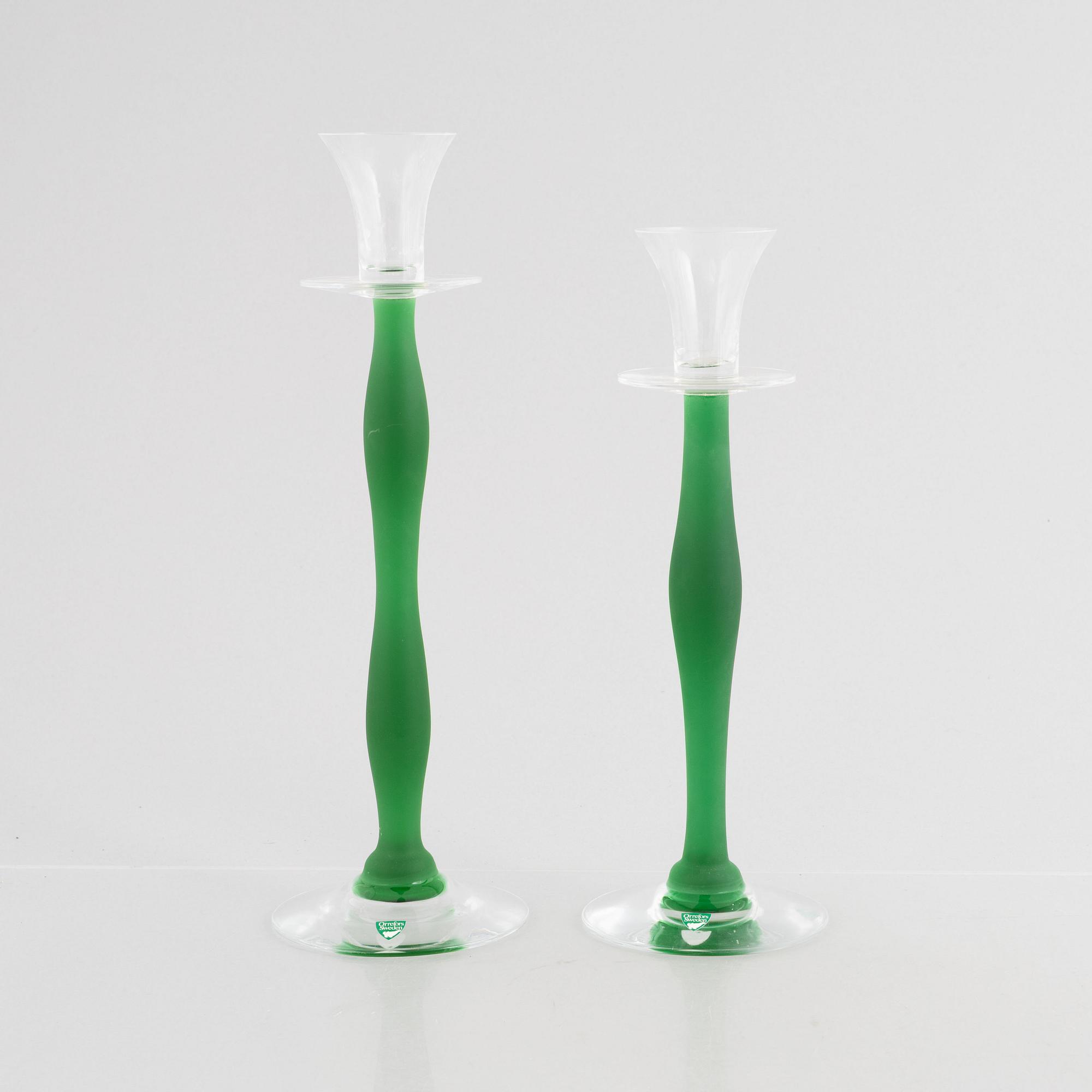 Anne Nilsson, candlesticks, 4 pcs, glass, "Celeste", Orrefors.