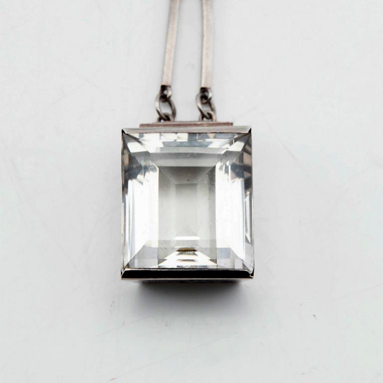 Wiwen Nilsson, necklace, sterling silver with step-cut rock crystal, Lund, 1944.