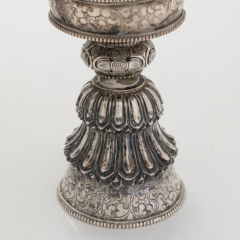 Two silver butter lamps, Tibet, 19th century.