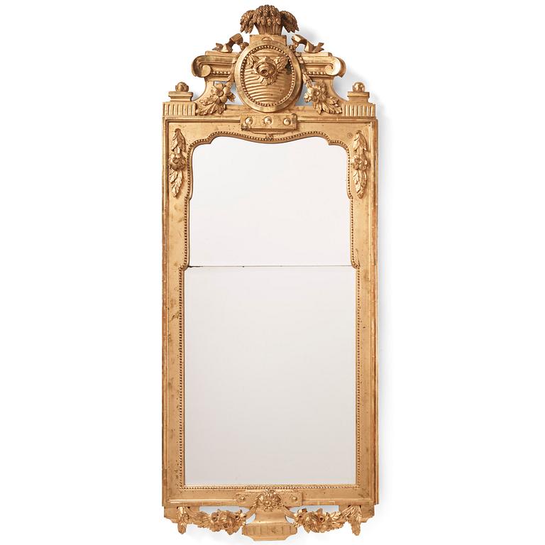 A Gustavian giltwood mirror, late 18th century.