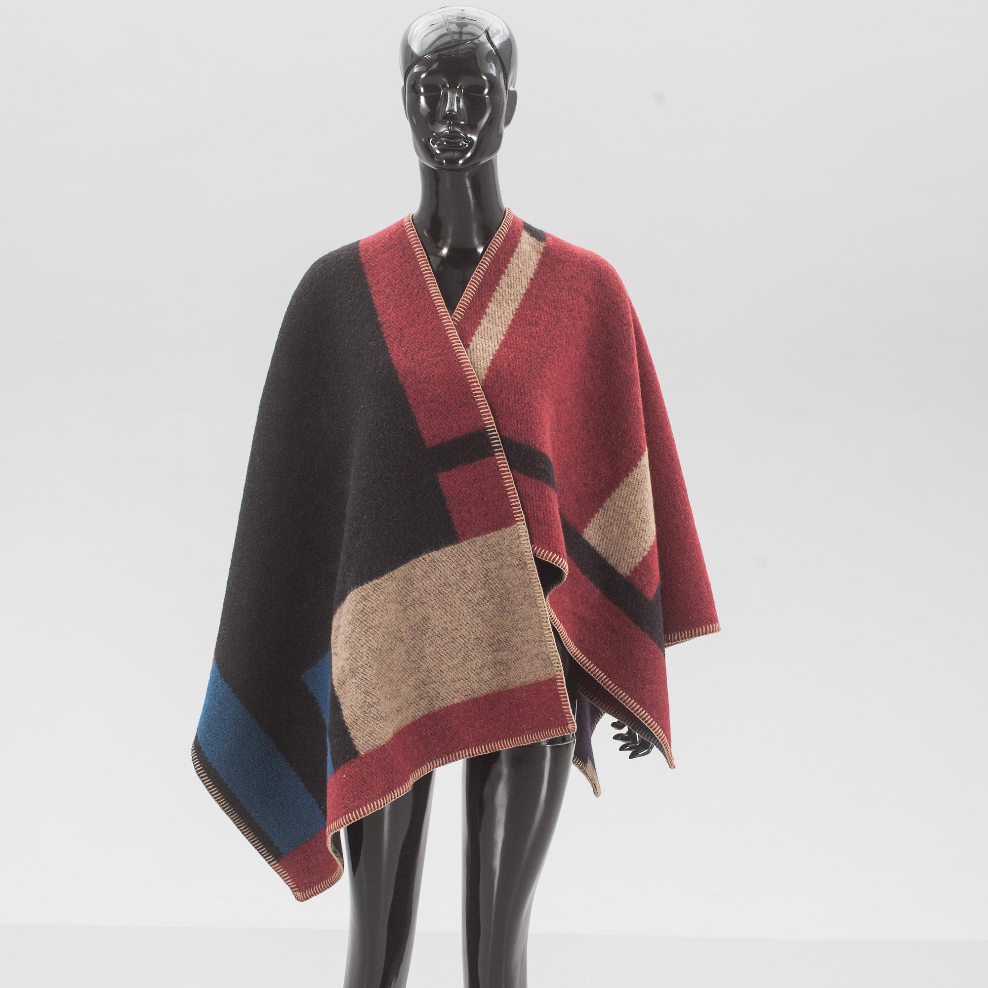 PONCHO Colour Block Check Blanket Poncho