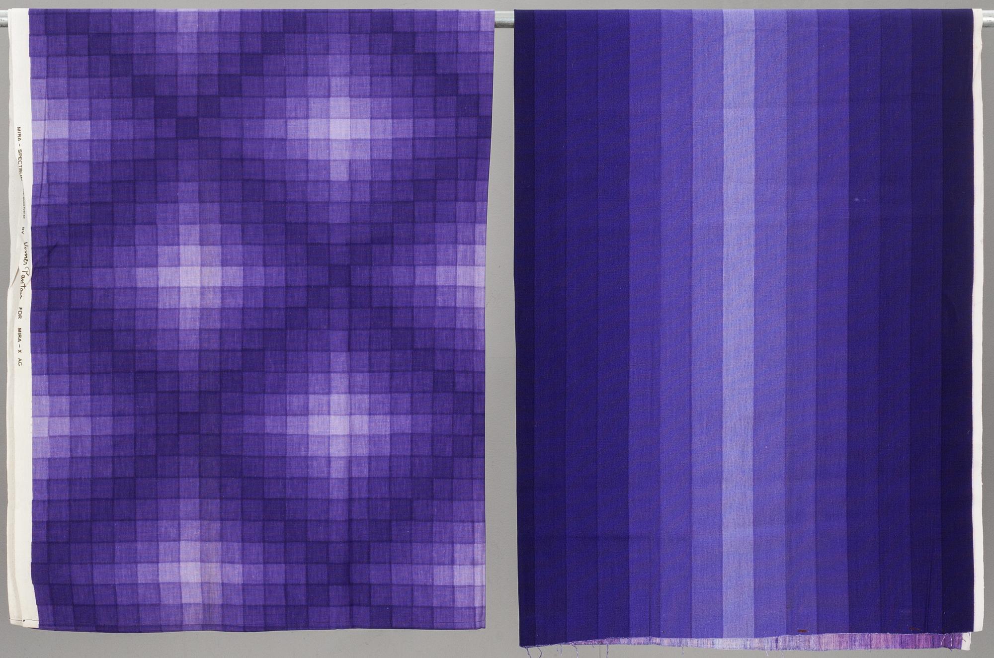 GARDINLÄNGDER, 2 st och PROVBITAR, 8 st, bommulskretong, Verner Panton för Mira-X.