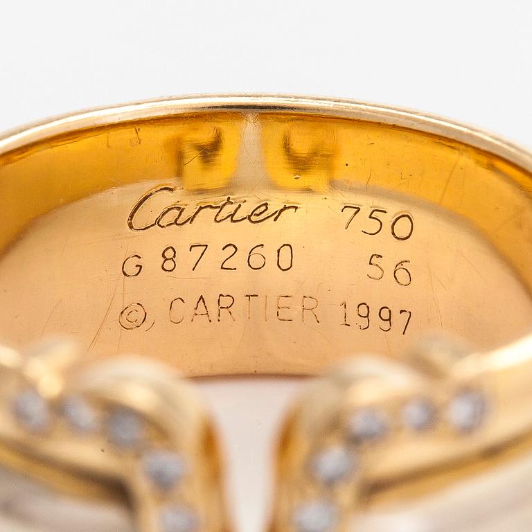 Cartier, sormus "Double C" 18K kolmiväri kultaa, sekä 8/8 hiontaisia timantteja.