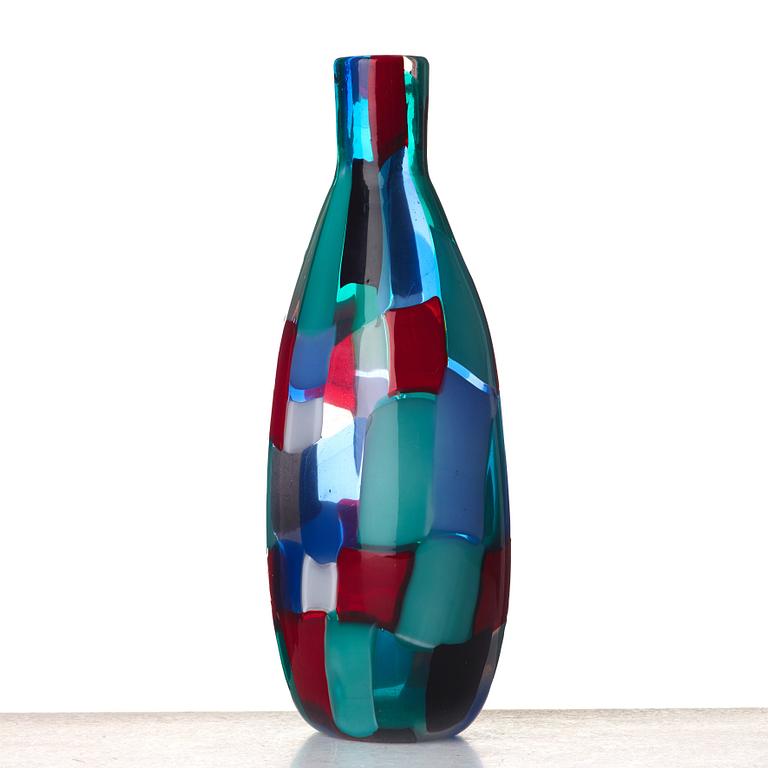 Fulvio Bianconi, a pezzato (patchwork pattern) glass bottle, Venini, Italy 1950's.