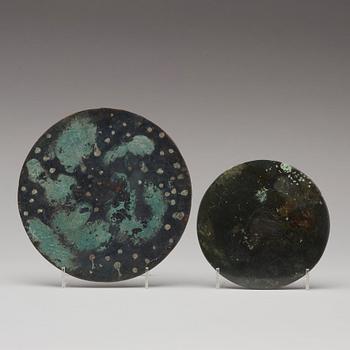 Two bronze mirrors, mid-late eastern Han dynasty, 2nd-3rd Century AD.